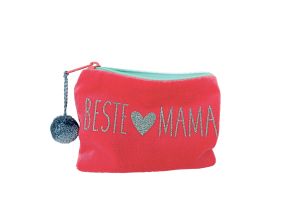 Kosmetiktäschchen Beste Mama in Rosa mit Aufdruck Türkis
